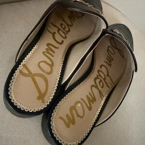 Sam Edelman Black Leather Slide Loafers with Gold Accents